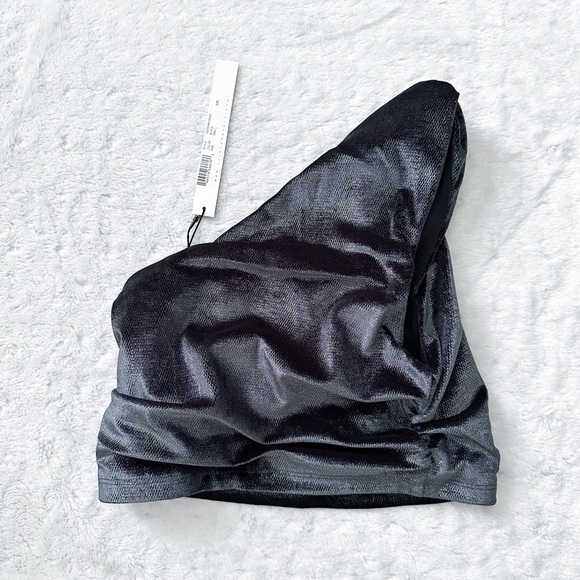 NWT- SUSANA MONACO Revolve One Arm Crop Top in Metallic Black - Picture 5 of 13